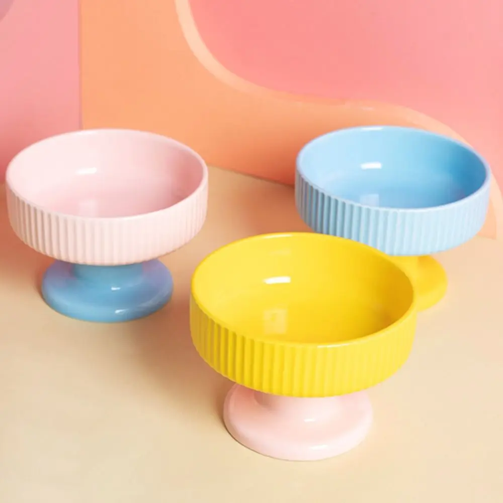 Dopamine Color Cat Bowl Creative Cute Pet High Footed Cup Bowl Non-slip Anti Tipping Pet Drinking Feeder Water Container