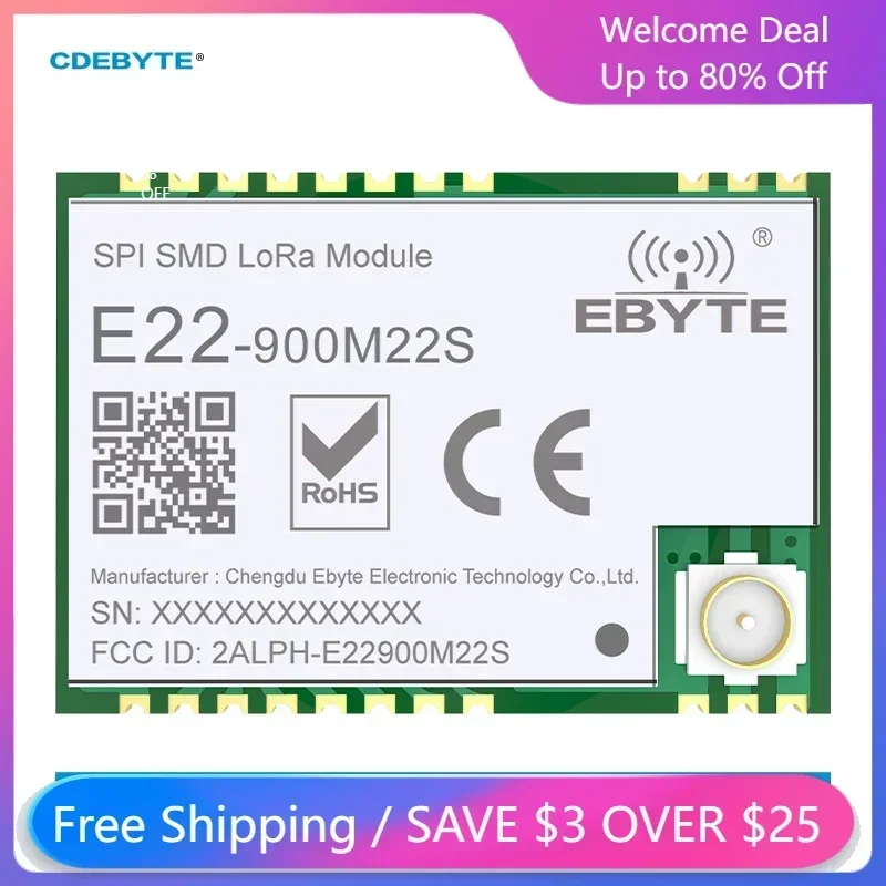 CDEBYTE SX1262 868/915MHz E22-900M22S Wireless LoRa Transceiver SPI High-Precision TCXO 160mW IPX Stamp Hole Antenna IoT Uhf