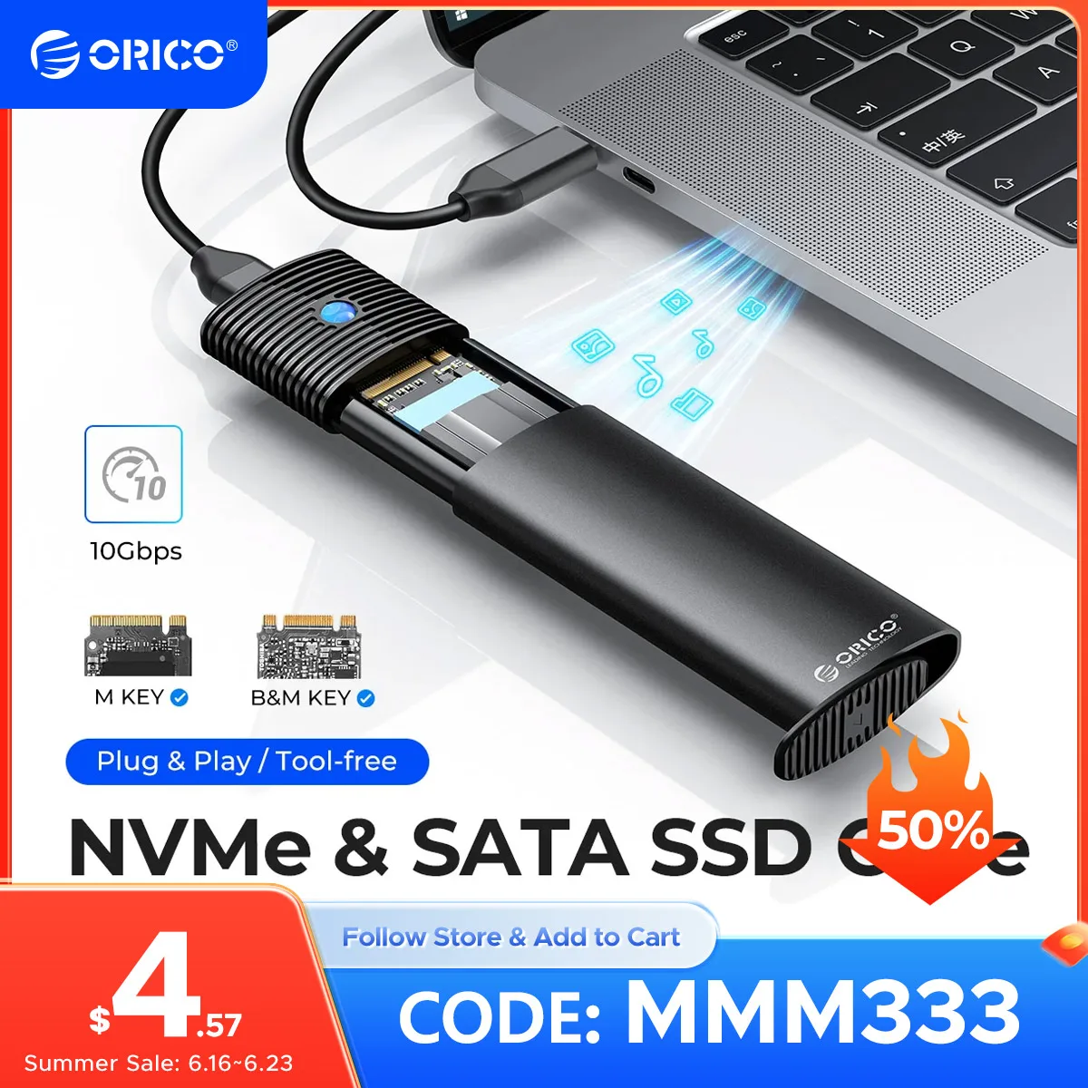 Nvme Adaptador de Gabinete Sata Ssd sem Ferramentas Usb c 3.2 Gen 10gbps 5gbps Ngff Sata Pcie com Dissipador de Calor de Metal Orico-m.2