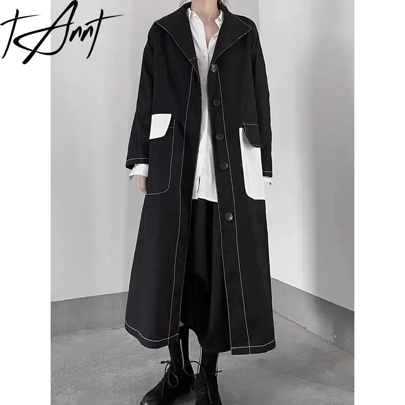 

Tannt Women Trench Coat Asymmetry Color Matching Bandages Overcoat Women Irregular Long Windbreaker Trench Coat Women 2023 New