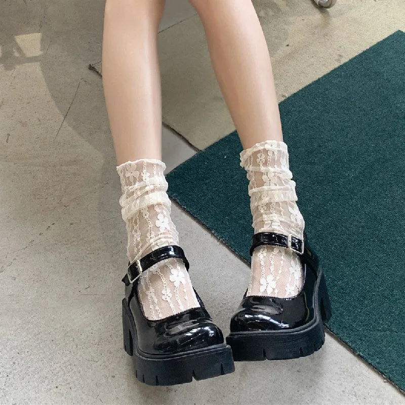 Women Lace Flower Hollow-Out Socks Retro Lolita Cute Summer Thin Middle Tube Transparent Socks Sweet Breathable Designer Socks
