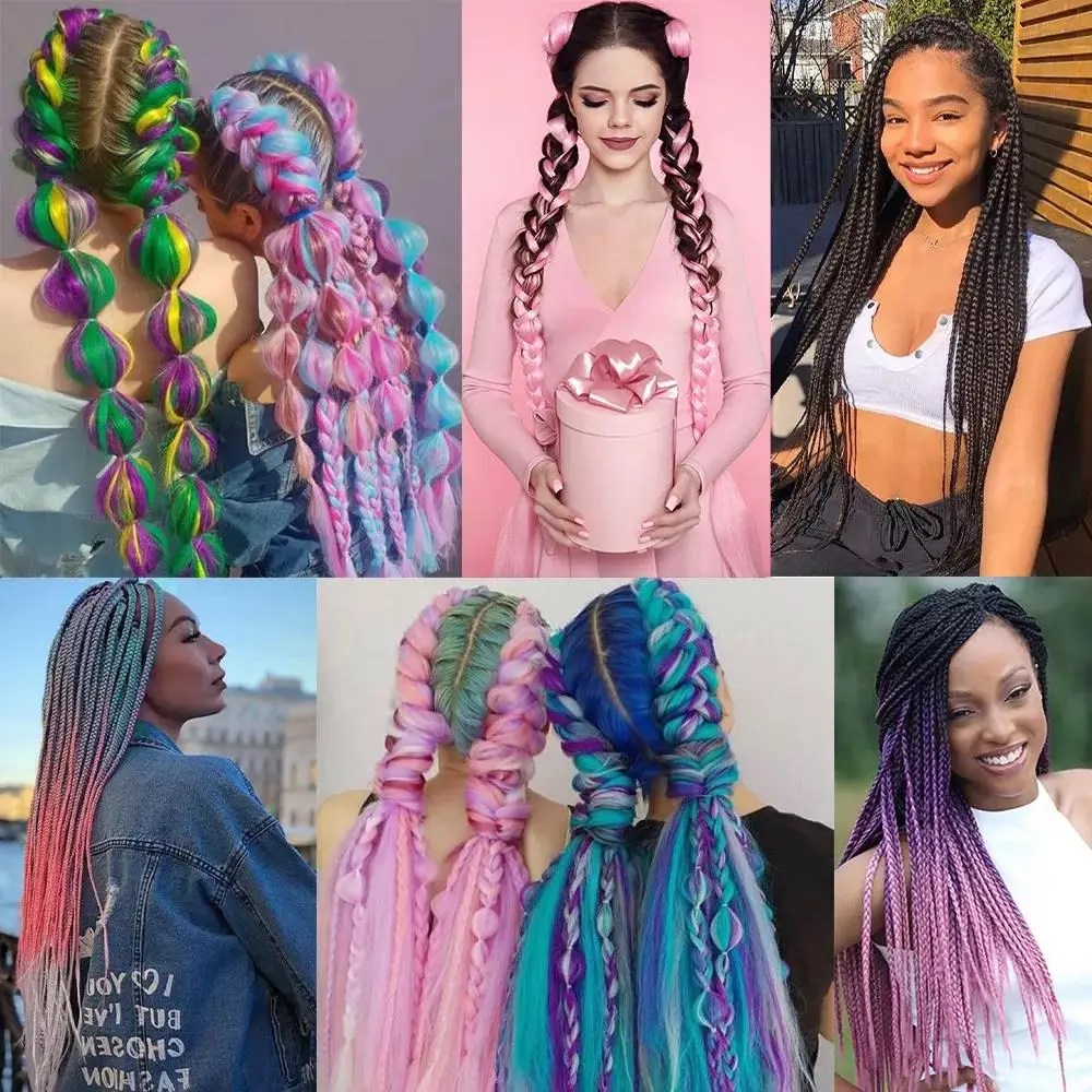 Pink, Purple, Yellow & Teal Synthetic Jumbo Braid – SimplyHair