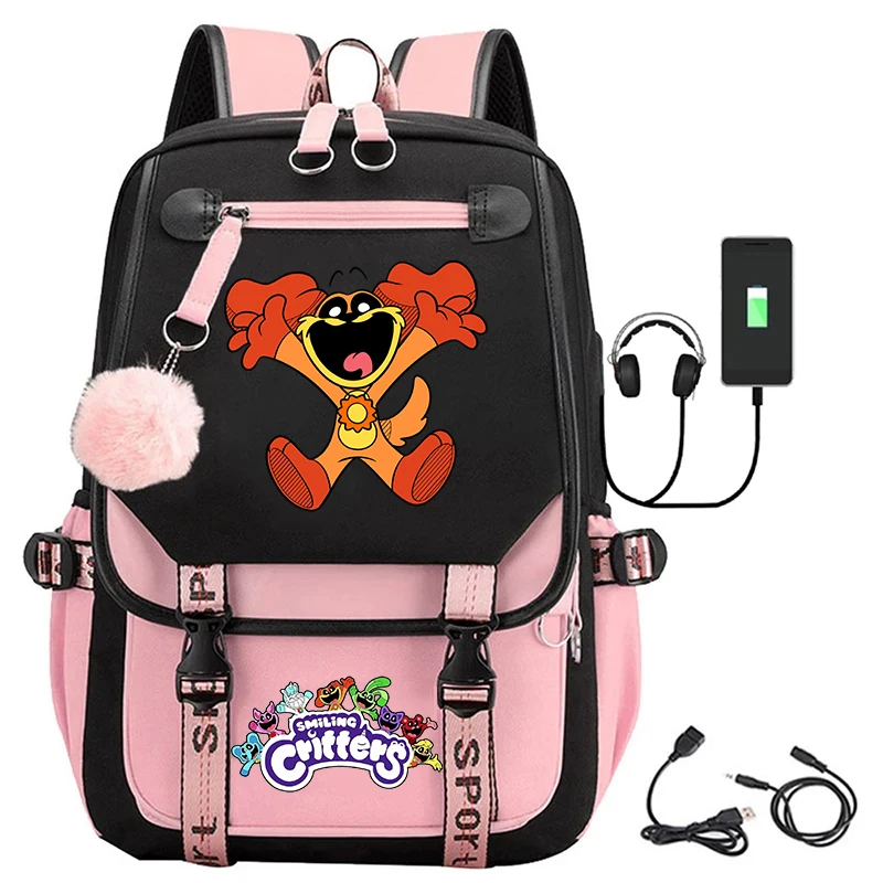 

Large Capacity Smiling Critters Usb Charge Backpack Catnap Printing School Bags For Teenage Girls Anime Bagpack Women Laptop Bag