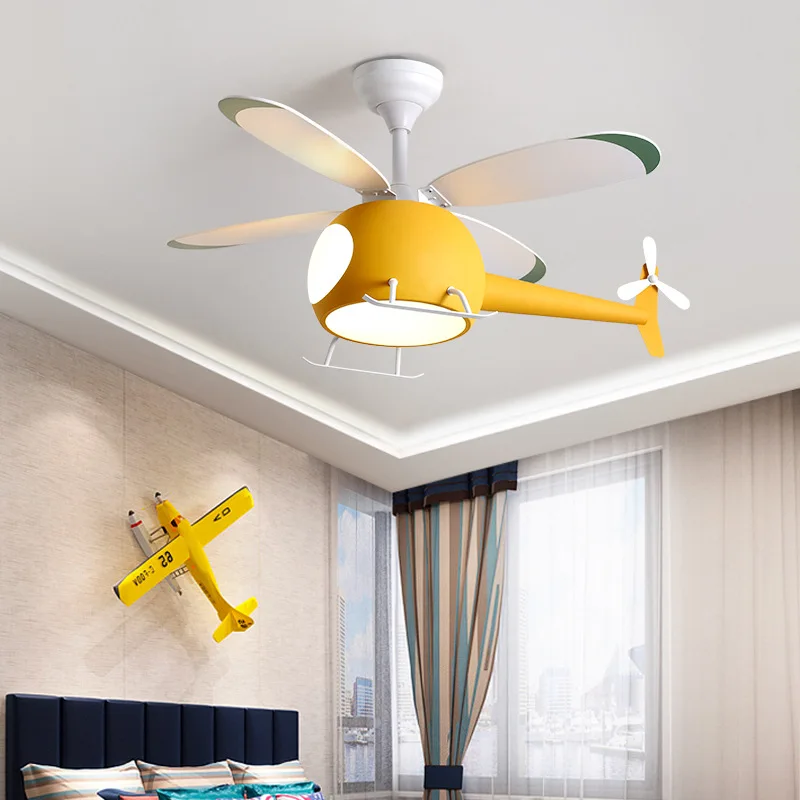 

36 inch modern kids room ceiling fan with light bedroom decoration aircraft lamp LED remote dimming lighting