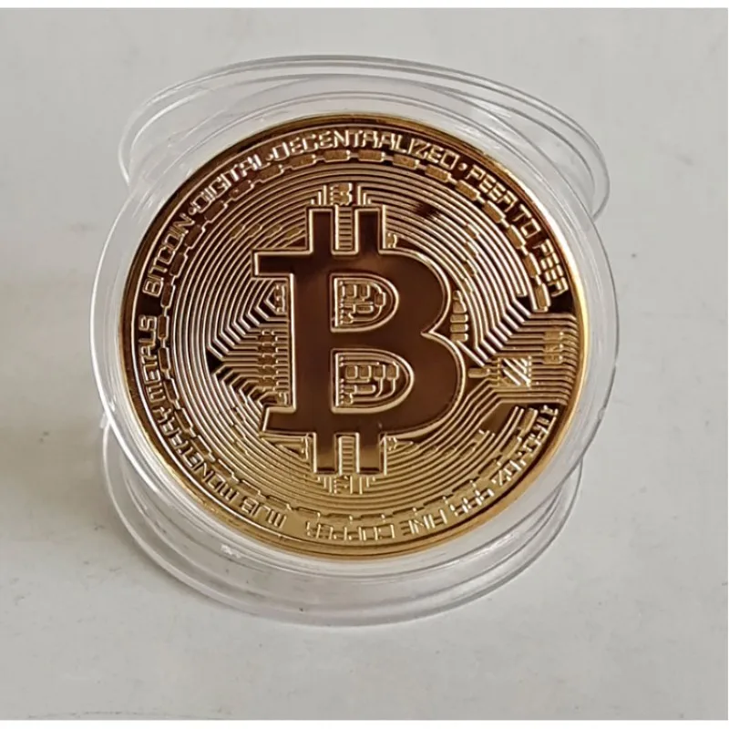 Gold Plated Bitcoin Coin Collectible Art Collection Gift Physical Commemorative Casascius Bit BTC Metal Antique Imitation coin deposit box password box