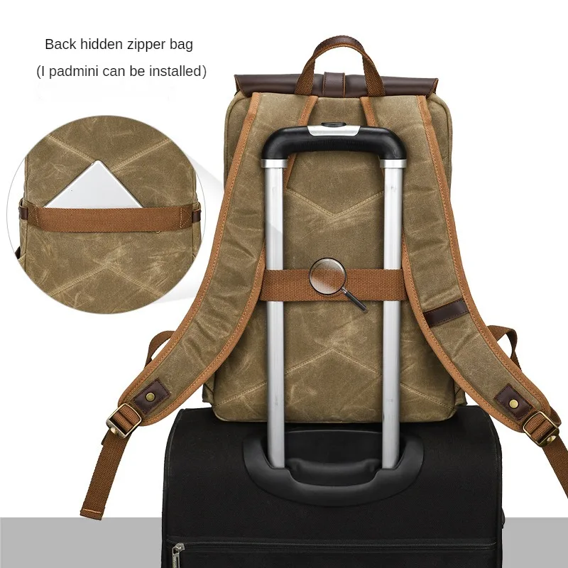 Men's Backpacks Aesthetic Travel Backpack School Youth School Backpacks Vintage Waterproof Batik Canvas Cowhide Backpack Outdoor