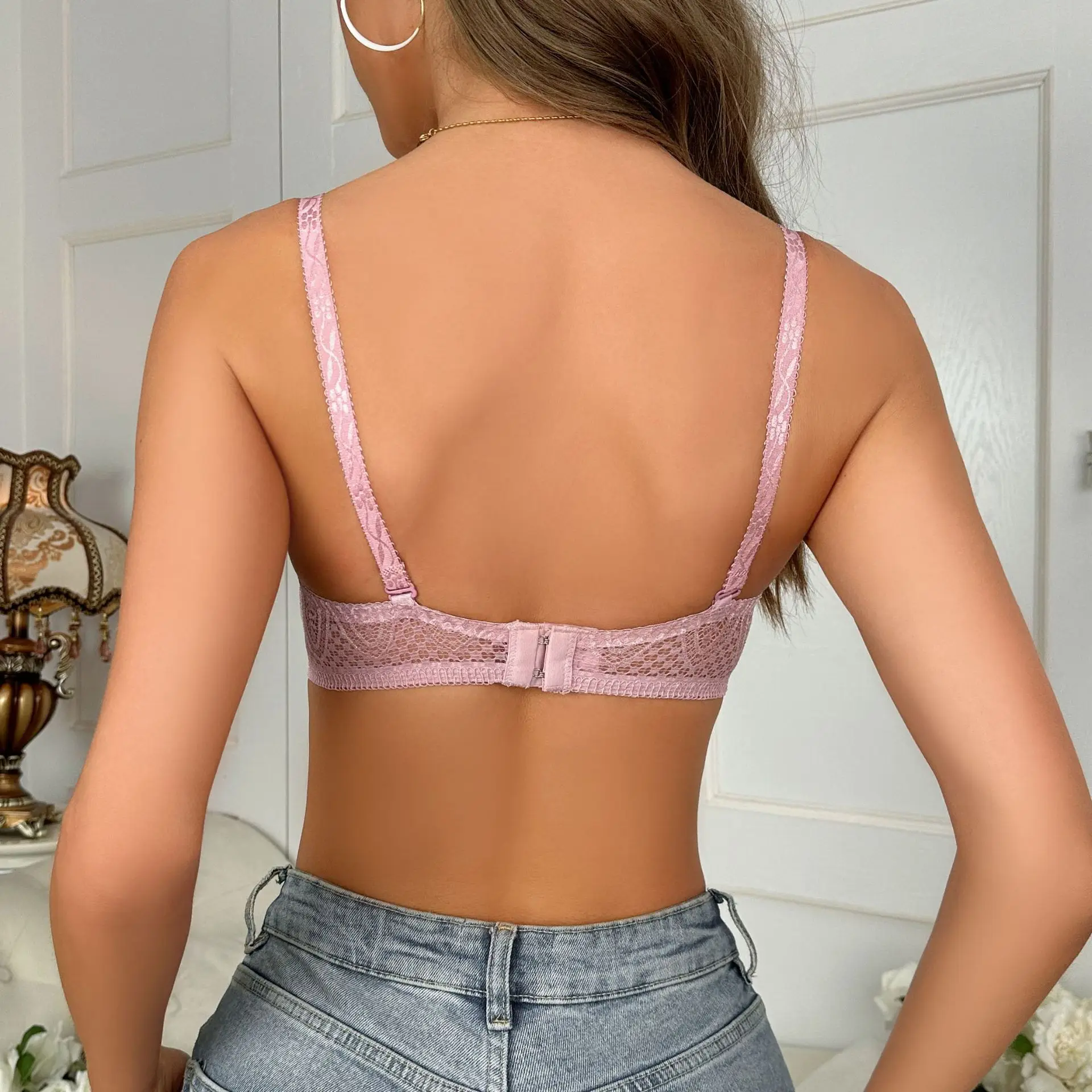 Pink Lace Sexy Triangle Cup Bra Women Push Up Bralette Anti Sagging Invisible Underwear Plus Size Comfort Lingerie Solid Bras