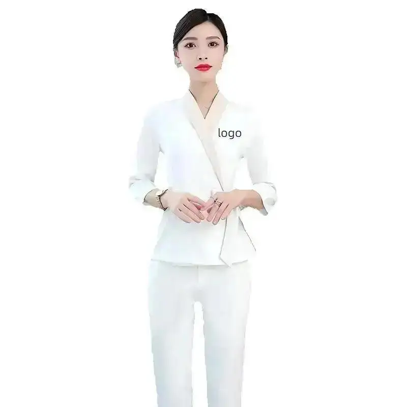 Femme Travail Vêtements Pantalon Costume Imprimer Logo Hôtel Serveur Salon de beauté Spa Massage Nail Cafe Pied Bain Technicien Combinaisons Uniforme 1 Femme Travail Vêtements Pantalon Costume Imprimer Logo Hôtel Serveur Salon de beauté Spa Massage Nail Cafe Pied Bain Technicien Combinaisons Uniforme 1