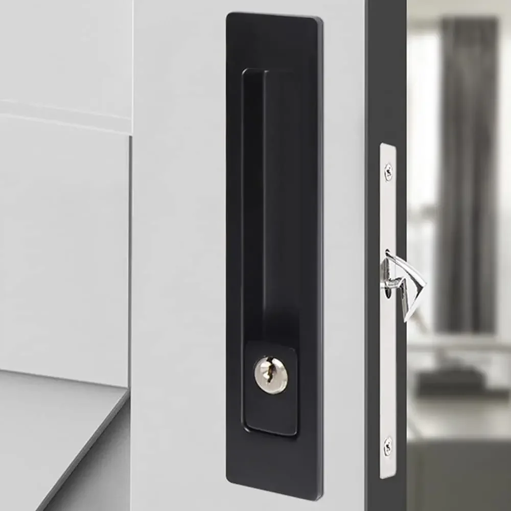 LWZH Sliding Door Lock Interior Wooden Pocket Alloy Steel Door Lock Latch Invisible Indoor Single Side Key