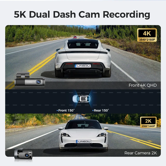LINGDU LD06 Dash Cam Front and Rear 5K Dash Camera for Cars Night Vision Voice Control Built-in GPS 5G WiFi 24H Parking Monitor 2
