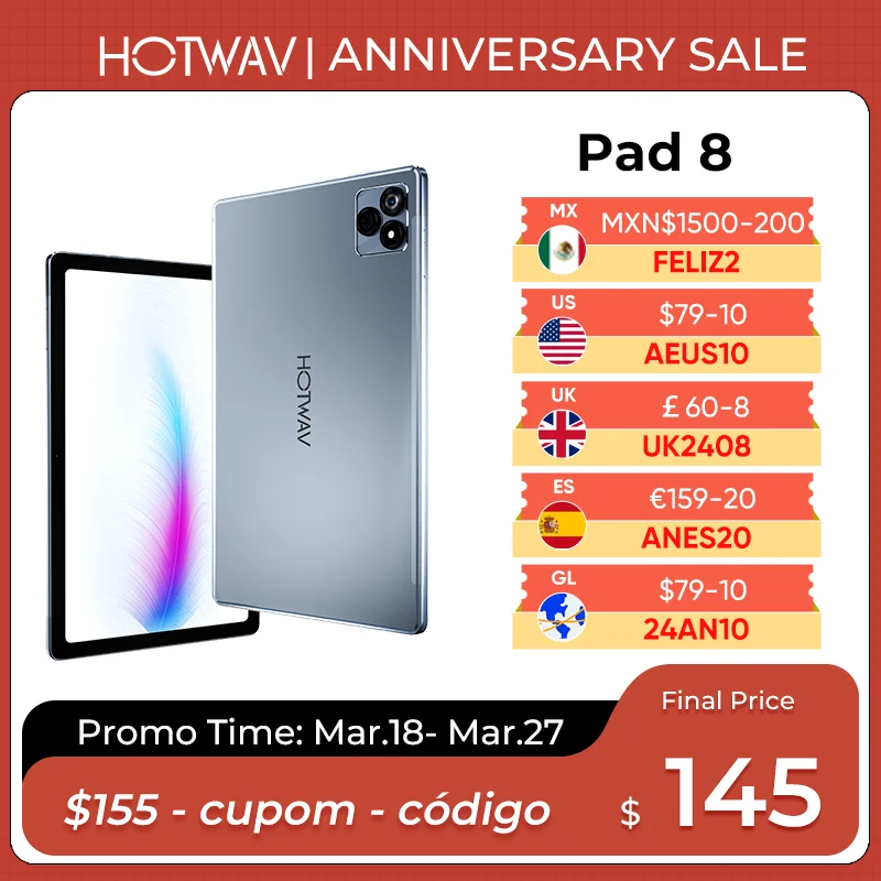 

New HOTWAV Pad 8 Tablet Android 13 10.4'' FHD+ 2K Display 8GB+256GB 13MP Camera Pad T606 Octa-Core 7500mAh 2 in 1 Tablet PC