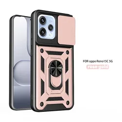 Heavy Duty Magnetic Ring Slide Cover with Camera Lens Protection for Reno 15 5G (Rose Gold)