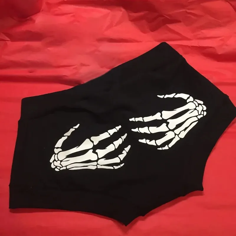 Skeletthände Damen Halloween Eisseide Schwarze Unterhose Weiche, atmungsaktive, gruselige Dessous Lustiges Weihnachtsgeschenk für Freunde