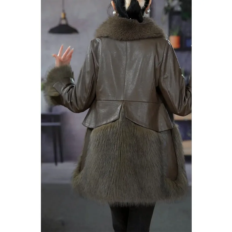 2023 Winter New Women Fur One Fur Down Jacket Slim Overcoat Thick Outwear Padded Warm White Duck Down Jacket