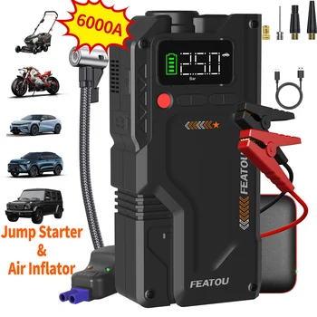 Avviatore di emergenza per auto portatile, avviamento di emergenza con compressore d'aria, avviamento di emergenza per batteria di picco da 6000 APortable, scatola di salto per batteria di auto,
