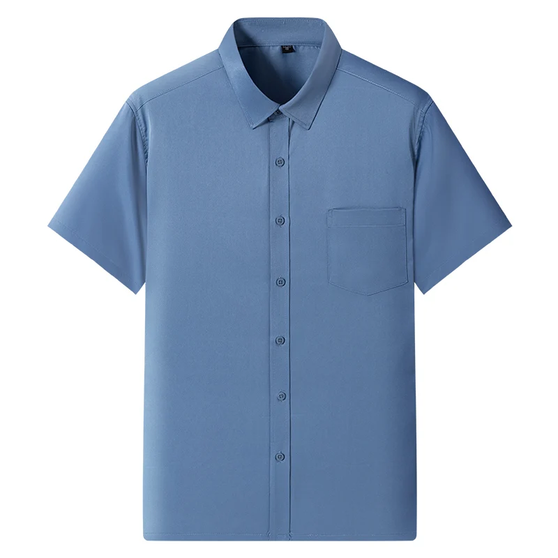 Anti-Wrinkle Men Shirts Short Sleeves Dress Shirts For Men Slim Fit Camisa Social Business Blouse Pocket White Shirt 6XL 7XL 3