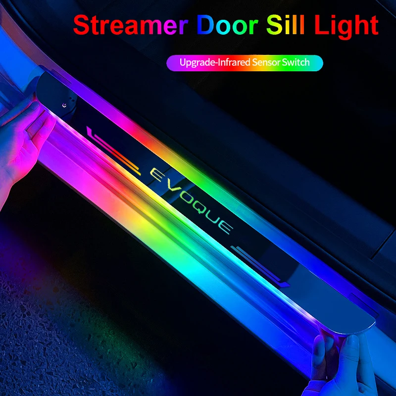 

For Land Rover EVOQUE Logo Car Welcome Threshold LED Atmosphere Light Wireless Doorsill Step Strip USB Illuminated Pedal Plates