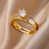 Bagues géométriques de luxe en Zircon pour femmes, en acier inoxydable, couleur or, anneau ouvert, tendance, fête de mariage, bijoux esthétiques, cadeau pour Femme