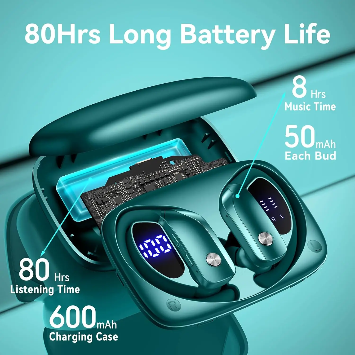 Wireless Bluetooth Earbuds with Extended Playtime and LED Display Case
