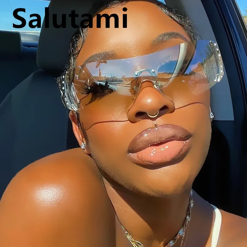 

INS Hot Y2K Hip Hop Sunglasses For Women New Fashion One Piece Rimless Crystal Sun Glasses Female Oversized Sexy Shades Party