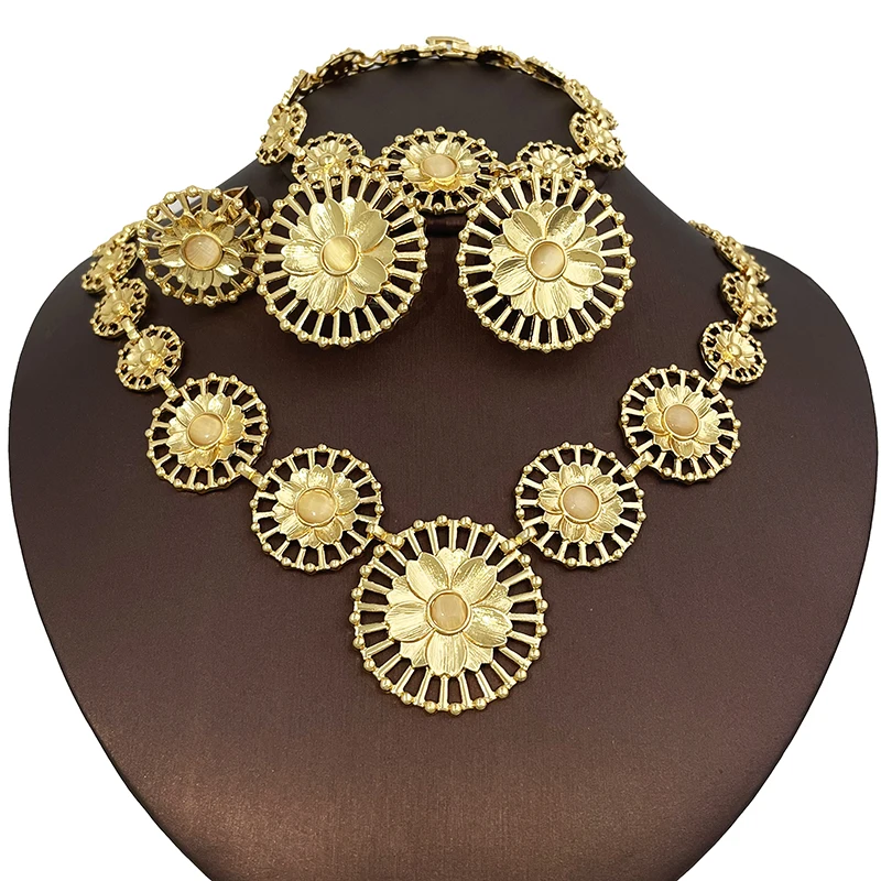 

Dubai Round Opal Jewelry Set Gold Plated White Black Pink Necklaces European Jewelry Sets Wedding Party Women Accessories Gift