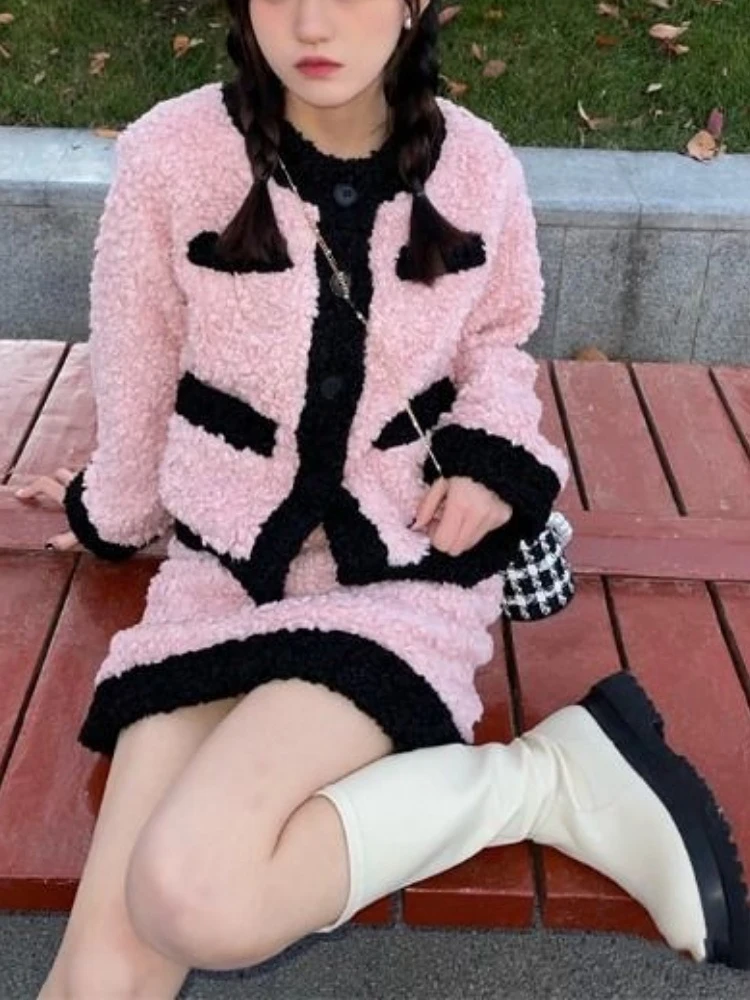 

Женский комплект из двух предметов, розовая Свободная юбка в Корейском стиле, зима 2023