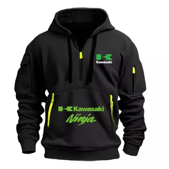 Kawasaki Sudadera Capucha Media Cremallera Unisex Racing Streetwear 2026 Primavera Otoño