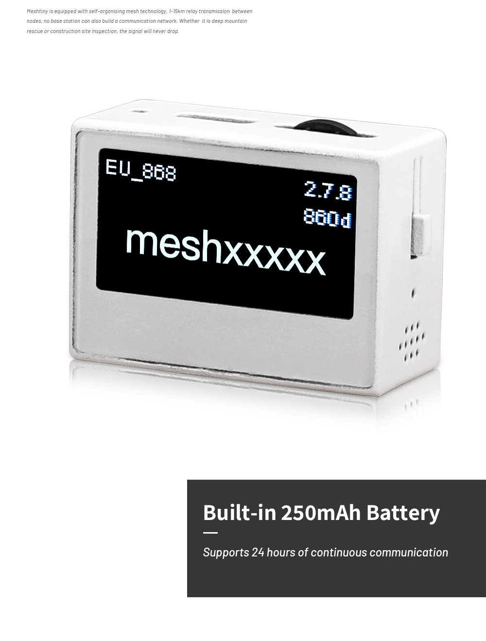 Meshtiny Mini Mesh LoRa Node Built in Battery OLED Display nRF52840 SX1262 LoRa