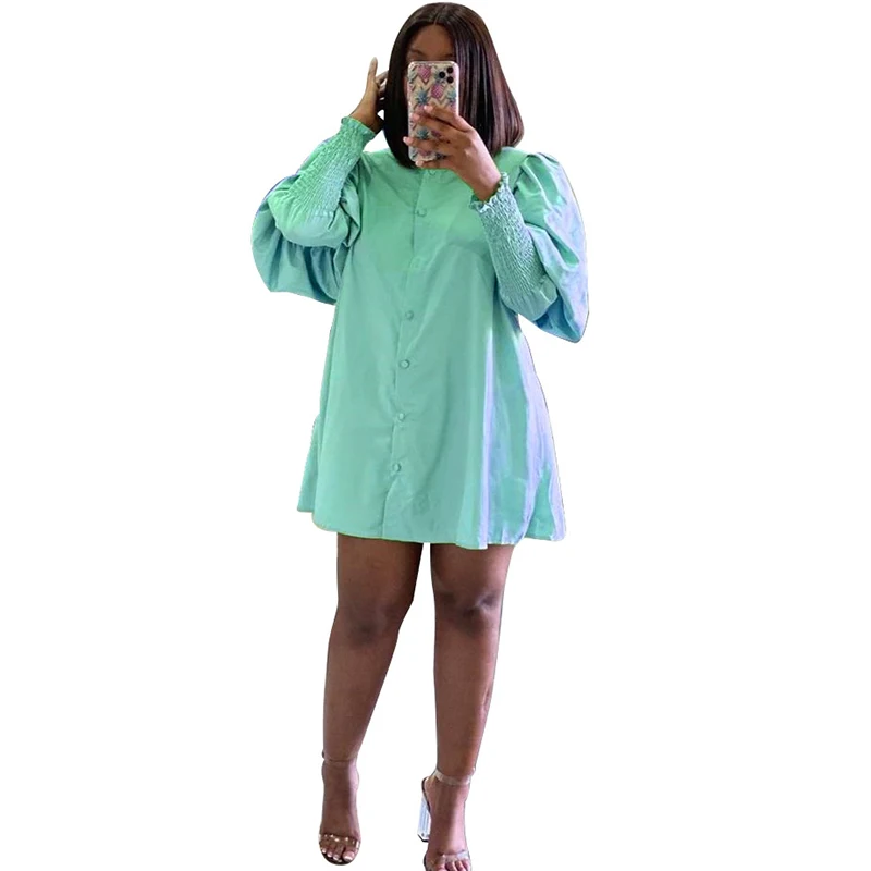 

Short African Shirt Dress Women Lantern Sleeve Single Breasted Ropa Mujer Fashion New Solid Streetwear African Dresses Vestidos