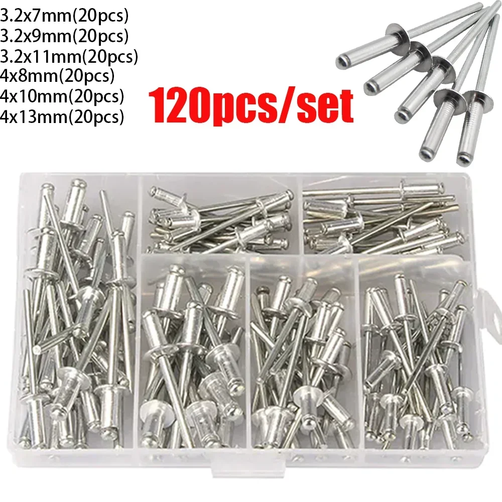 Rivets and Fasteners 120pcs Aluminum Alloy Riveter Sets Pop Rivets Assortment Kit Furniture Dome Head Blind Rivet Nut Tools