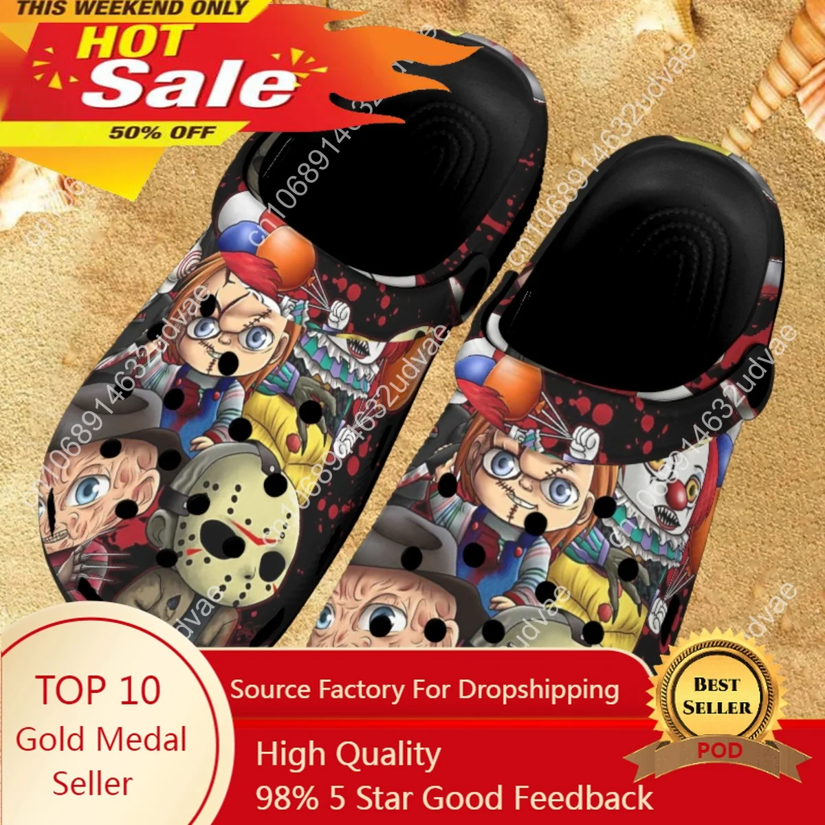 

Summer Comfortable Slippers Female Horror Movie Character Friends Design Breathable Garden Shoes Beach Antislip Flat Sandals New