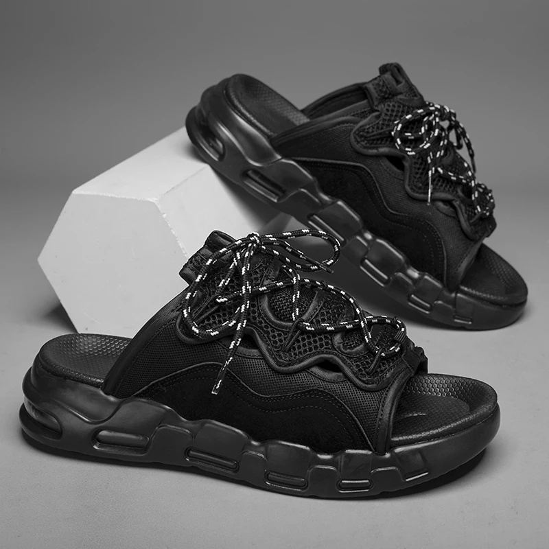 Men's Fashion Slippers Summer Sports and Leisure PU Air Cushion Slippers Soft Sole Lightweight Beach Shoes Indoor and Outdoor
