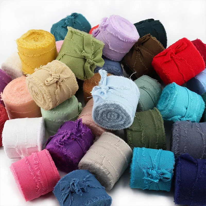 Green Ribbon Pure Cotton Hand Torn Raw Edge DIY Gift Box Packaging Greeting Card Decoration Bride Hand Stick Flower Tie Ribbon
