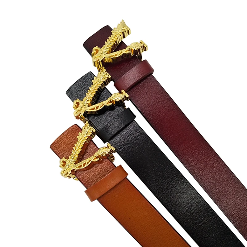 

2024 Luxury Design Genuine Leather Gold Plated Letter Buckle Women Belts High Quality Free Size