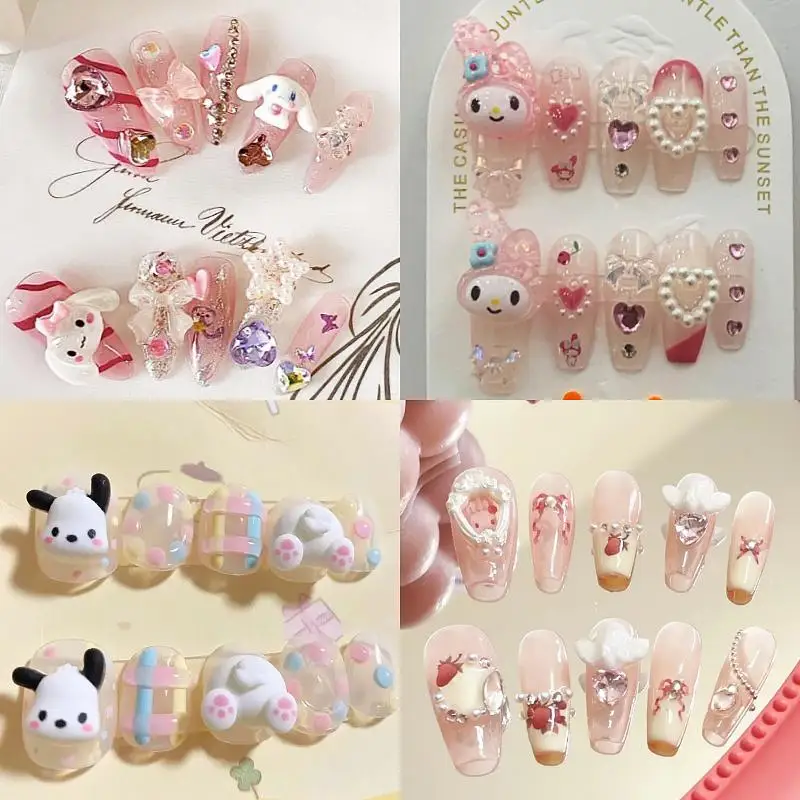 

Мультфильм «сделай сам» Sanrios Kuromi My Melody Cinnamoroll Saturn ручная работа пресс на ногти миндаль Типсы дизайн ногтей маникюр девушки подарок