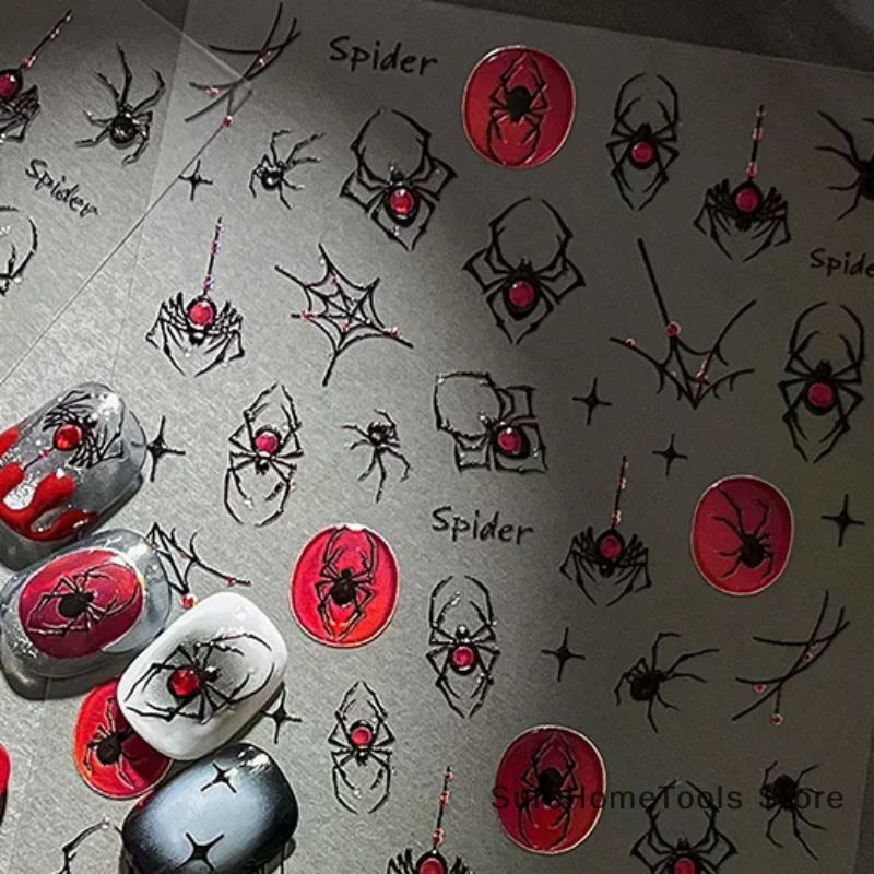 1Sheet Halloween Dark Series 3D Nail Stickers - Spider Cool Gothic Decals for Hot Girls DIY Manicure Decorations