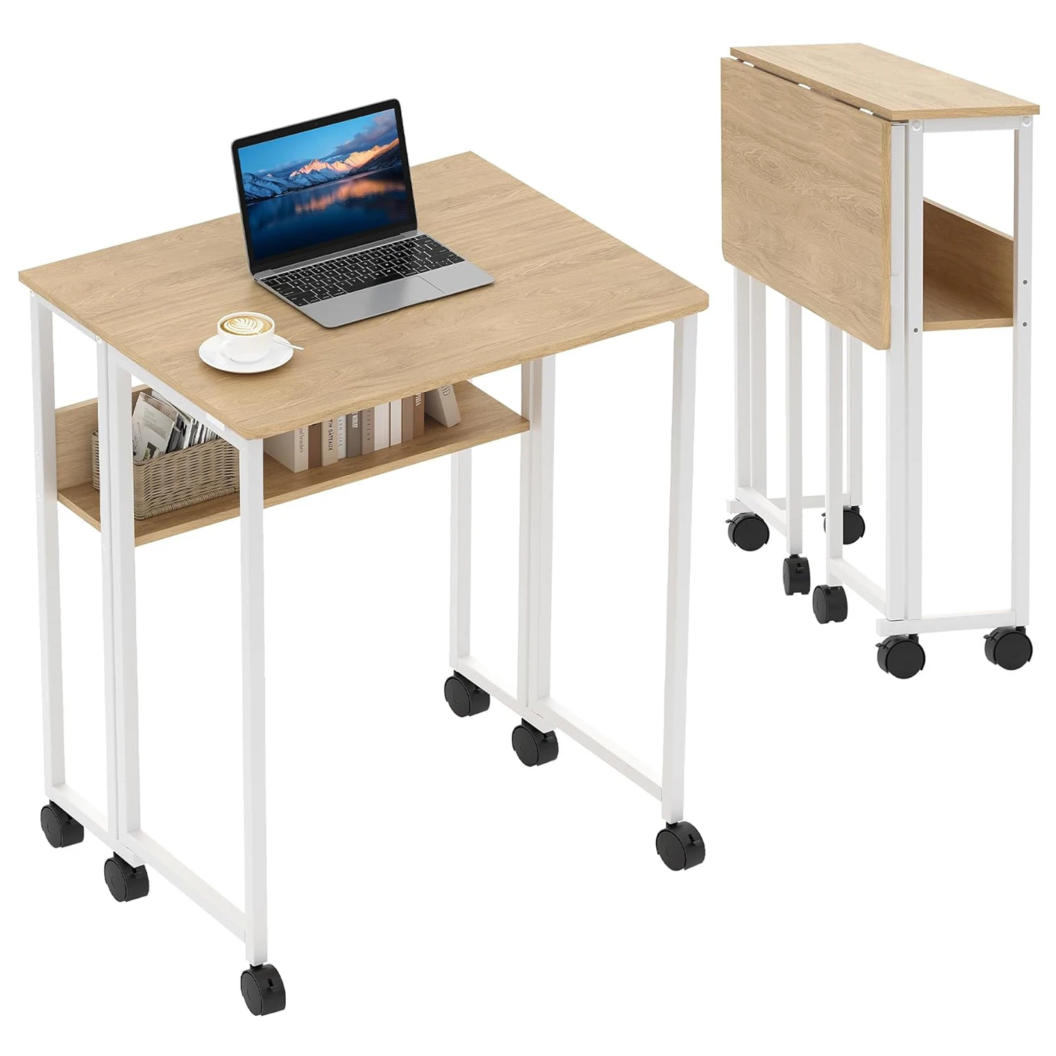 Mobiler Klappschreibtisch, kompakter tragbarer Rollschreibtisch mit Ablagefach, faltbarer Laptop-Tisch für kleine Räume, einfache Montage – Detail 3