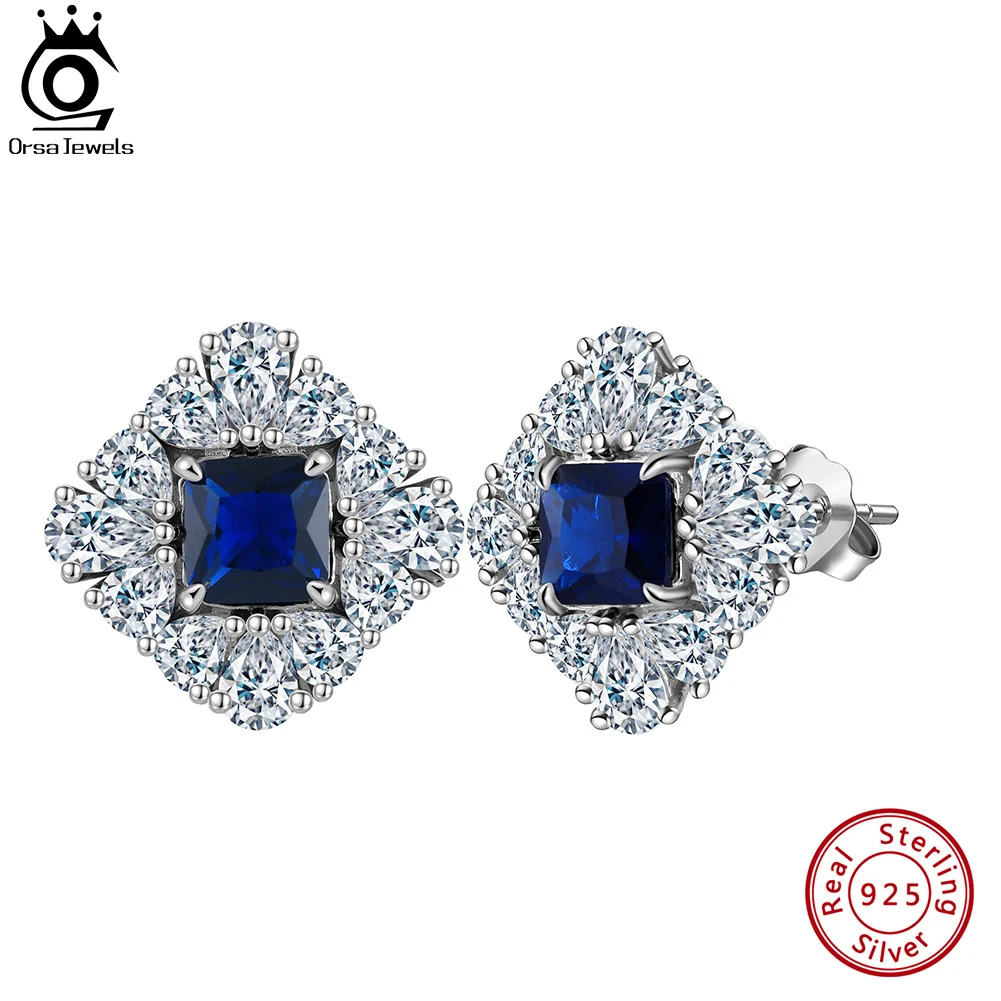 

ORSA JEWELS Created Sapphire Sparkling Earrings 925 Sterling Silver Zircon Earrings for Women Brilliant Wedding Jewelry LZE20