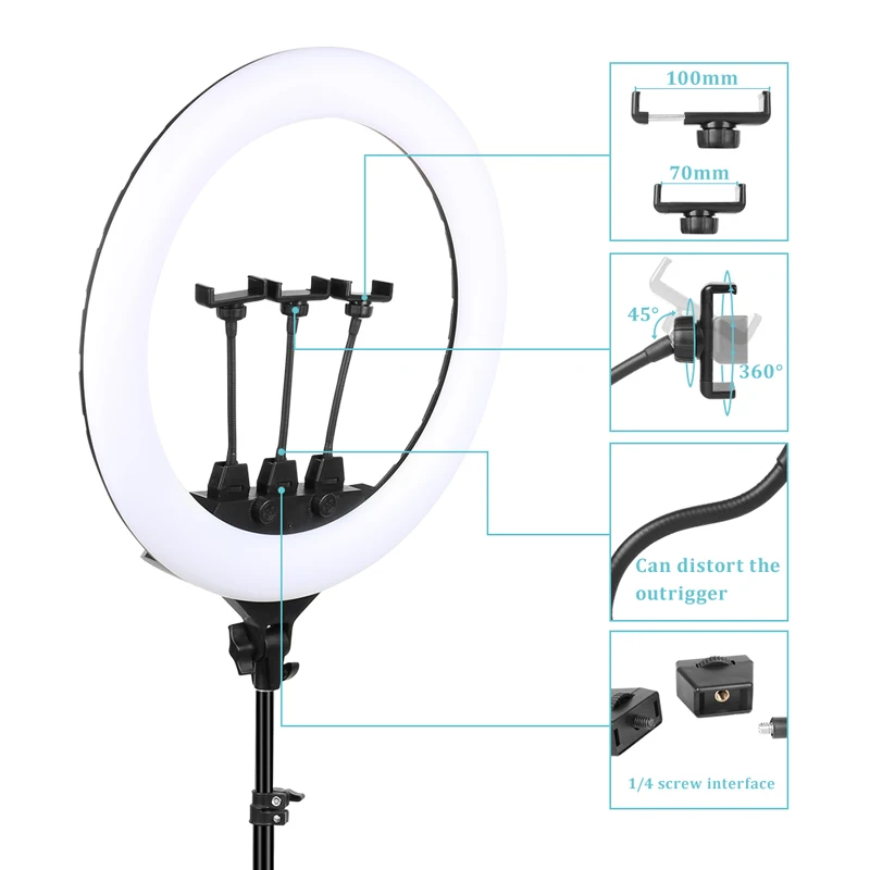 22" LED Light Rings 3200-6500K Color Temperature 0-100% Brightness With 2M Power Cable Lamp For Make Up/Photo Studio Shooting 2
