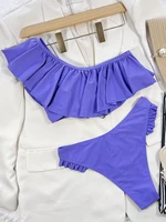 Sexy Ruffle Bikini Solid Swimwear WoSwimsuit One Shoulder Bikini Set Bathers Bathing Suits Summer Beach Wear