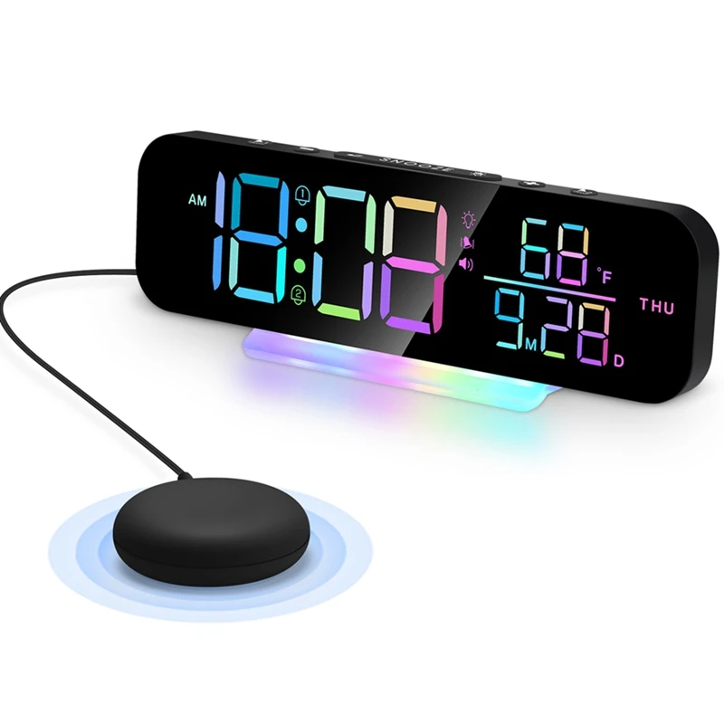 A76F-Vibrating Clock With Super Loud Alarm And Bed Shaking Vibrator. Various Display Modes With Colorful RGB LED Night Light