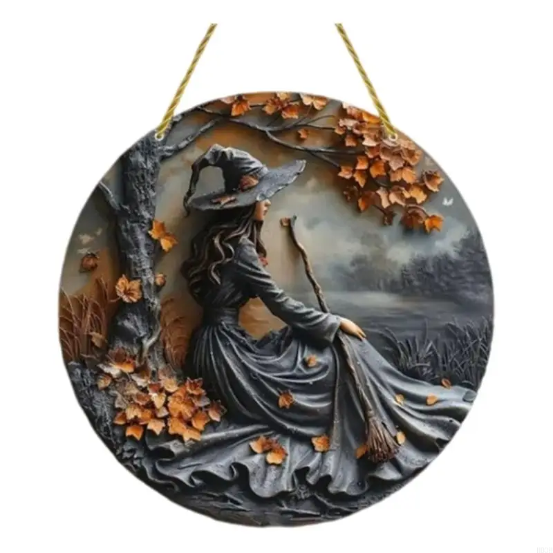 Halloween hölzerne Dekoration Holz Hexenmuster Vordertür Hanges Schild für Innenfeier Freien, Dekore B03E – Detail 3