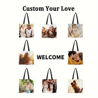 Custom Photo Tote Bag Personalized Reusable Grocery Shopping Shoulder Bag with Foldable Design Polyester Storage Pouch 3