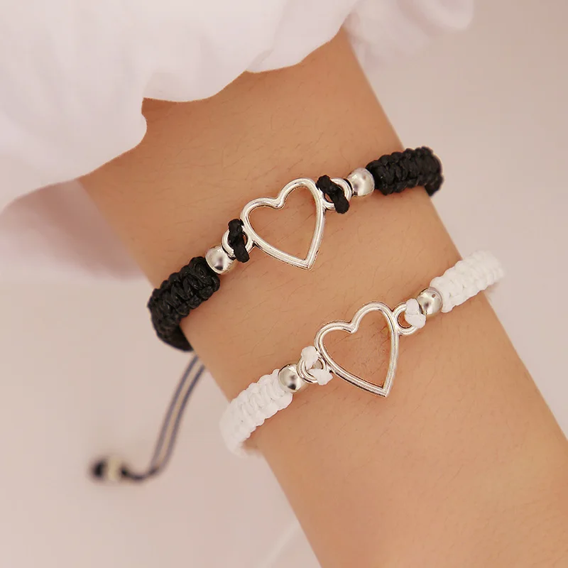 

Bracelets Jewelry Couple Lovers Love Heart Gift Woven Wristband Black White