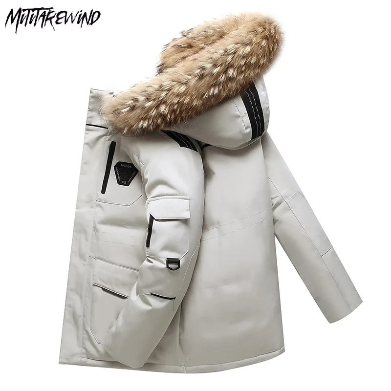 

-30 Degree Winter Down Jacket Men Parkas 90% White Duck Down Coat Mid-length Large Fur Collar Down Thicken Coat Snow Overcoat