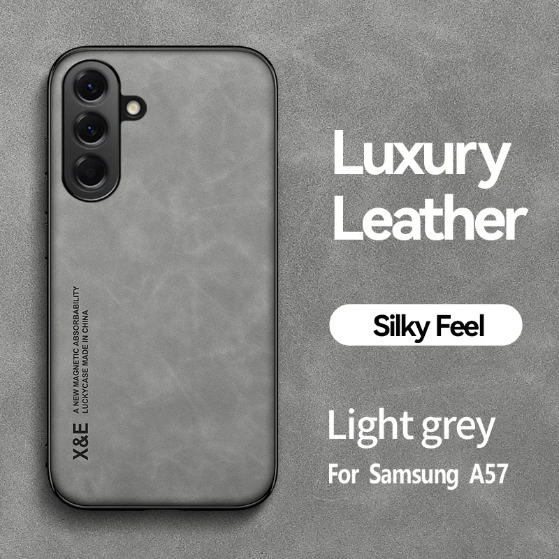 Premium Skin Feel Leather Phone Case with Magnetic Car Holder - Soft Silicone Protective Cover