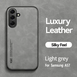 Premium Skin Feel Leather Phone Case with Magnetic Car Holder - Soft Silicone Protective Cover - Galaxy A27 (GRAY)