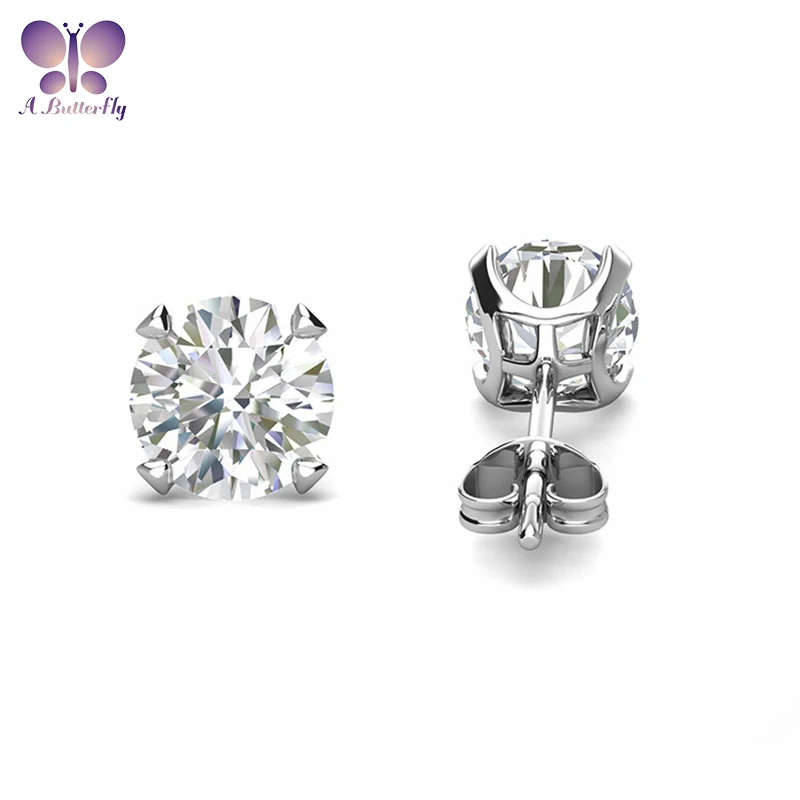 

AButterfly 925 Sterling Silver 6.5mm D Color 2 Carat 100% Moissanite Earrings Women's Wedding Fine Jewelry High Quality