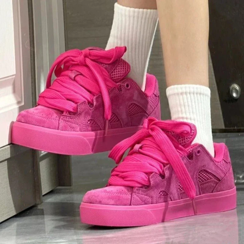 2024 New Dragon Fruit Color Letter Sole Bread Shoes Women's Niche Retro Casual Shoes American Heightening Sports Shoes Popular 2