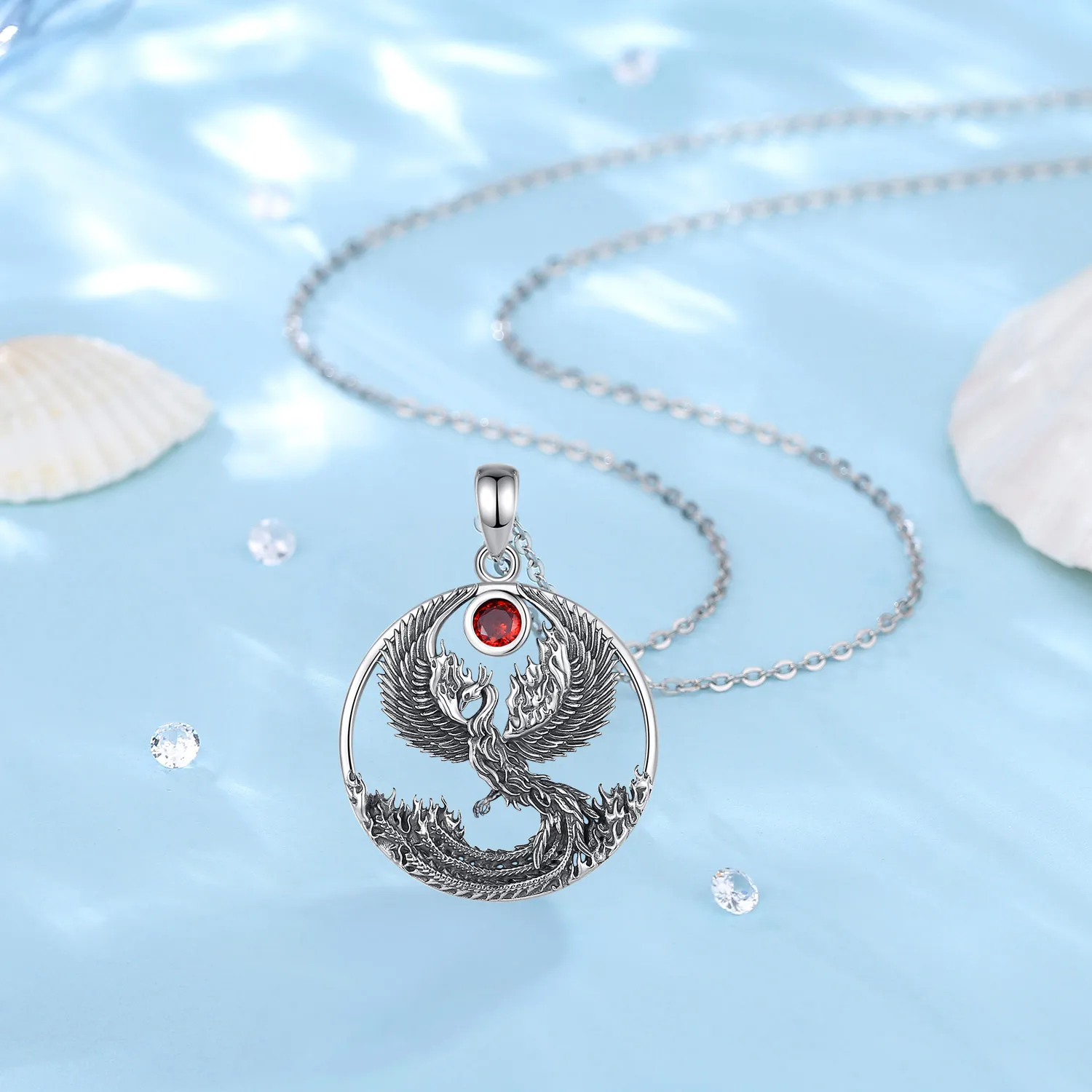 Eudora Real 925 Sterling Silver Phoenix Neckalce for Women Man Vintage Sun Phoenix Pendant